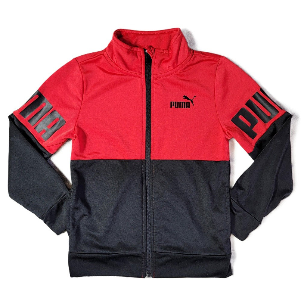 Kids Puma Track Jacket Red Black Full Zip Logo Athletic Sportswear Size 5